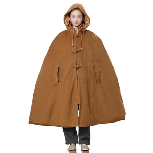 Women Men Meditation Hooded Cloak Double Layer Plush Thickened Coat Comfortable Warm Prayer Robe - color: Brown, size: Small