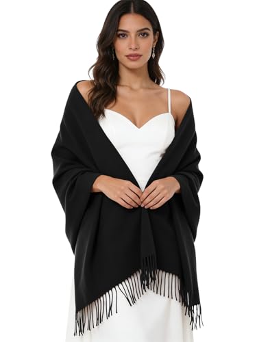 Sumolux Scarf for Women Pashmina Shawls Wraps for Evening Dresses Wedding Bridesmaid Gifts Winter Warm Soft Scarves - color: Black