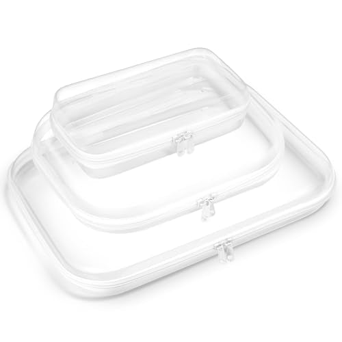 BOBOKA 3PCS Clear Hard Shell Zipper Case for Storage, Portable Waterproof Cosmetic Bag with Zipper, Plastic Clear Pencil Case, Toiletry Pouch, Travel Organizer, Toy Storage Bins