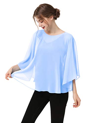 Capes for Womens Casual chiffon shawl Casual Chiffon Cape Sheer shawls and wraps Poncho Capelets Cover Up - color: Light Blue