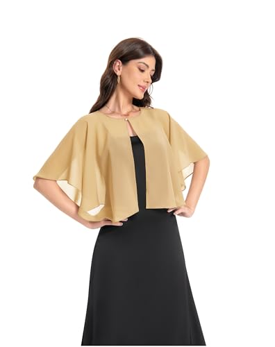 Baoqiya Capelets for women Chiffon Cape Soft Shawls and Wraps Wedding Capes 1920s flapper Cover Up - color: Gold