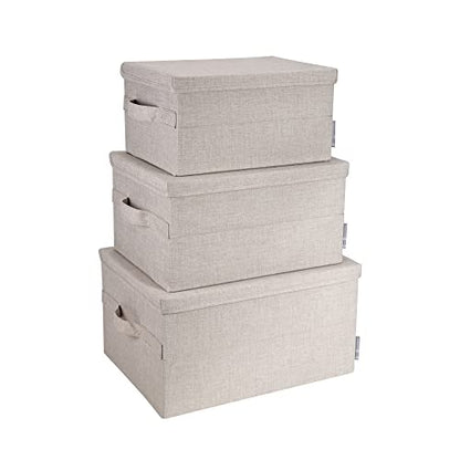 Bigso Box of Sweden Small Storage Box with Lid and Handle - Fabric Storage Box Made of Polyester and Cardboard in Linen Look - Folding Container for Clothes, Accessories, Toys etc. - Beige