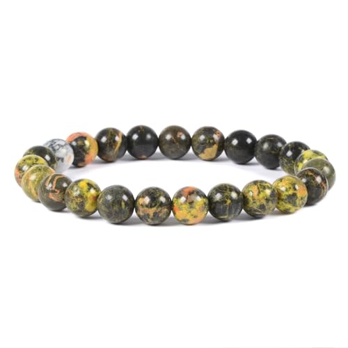 Justinstones Gem Semi Precious Gemstone 8mm Round Beads Stretch Bracelet 7 Inch Unisex - color: Bumblebee Jasper