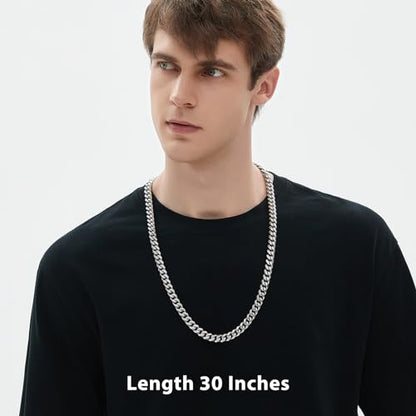 Cuban Link Chain for Men 9MM Silver Chain Necklace 316l Stainless Steel 925 Sterling Silver Filled - style: Length 30 Inch