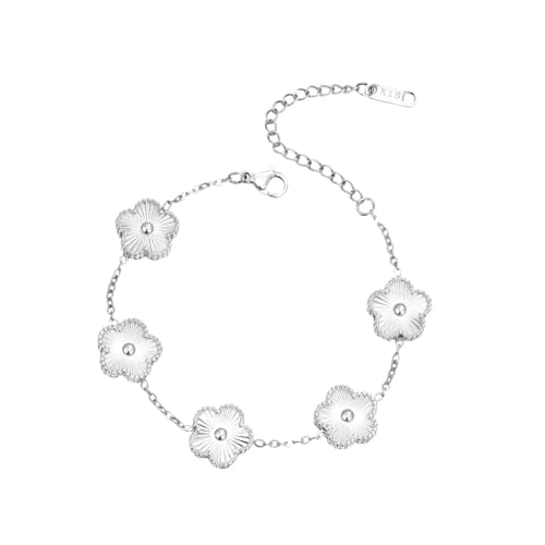 FLY FEI 18K Gold-Plated Four Leaf Clover Bracelet for Women,Adjustable lucky Bracelet Set Jewelry Gift-Hypoallergenic Charm for Birthdays, Wellness & Daily Wear - color: style02-silvery