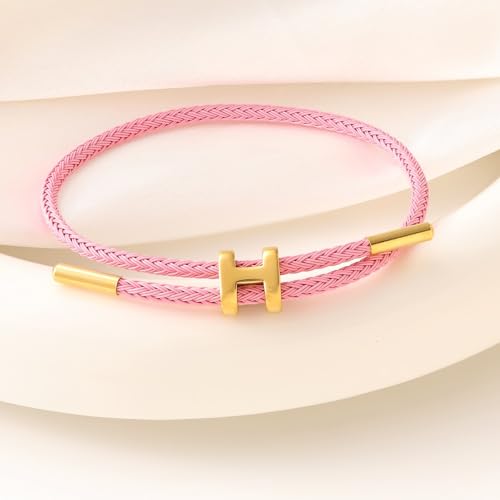 OSIRIDEH2 Bracelet with Adjustable Design Polished H Shape Buckle, Bracelets for Women, 18k Gold-plated Buckle Design Titanium Steel Wire Rope Women's Gift Jewelry - color: Pink Gold