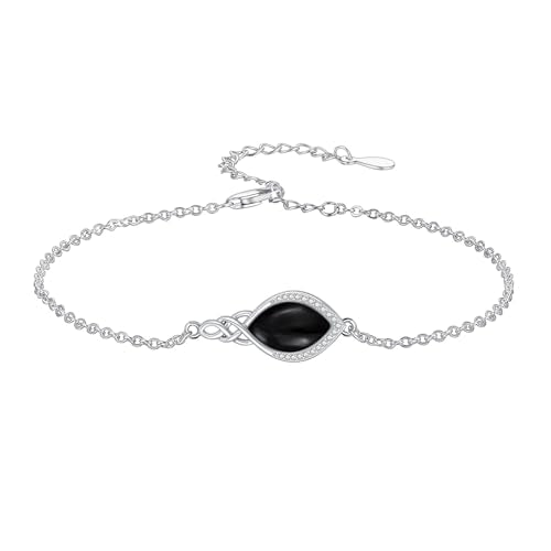 PELOVNY Celtic Knot Bracelet for Women 925 Sterling Silver Infinity Gemstone/Birthstone Bracelets Birthday Christmas Jewelry Gifts for Mom Daughter Wife - color: 03-Black Onyx