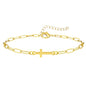 3mm Diamond Classic Tennis Bracelet for Women Dainty, Gold Jesus Cross Bracelets Trendy, 14K Gold Plated Heart/Evil Eye/Pearl/Starfish & Seashell Charm Bracelets for Women Bulk - style: CrossPaperclip-Gold