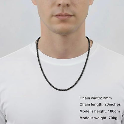 Fiusem Black Wheat Chains for Men and Women, 2/2.5/3/4/5mm Stainless Steel Necklace Chain, Mens Necklace Jewelry Gift 16-28 Inch - size: 20 Inches, style: Black 3MM
