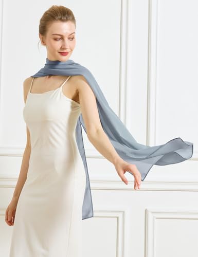 Chiffon Cape Shawl Wrap Scarf 3 Ways to Wear Elegant Sheer Capelet for Evening Dresses Weddings Parties - color: Dusty Blue