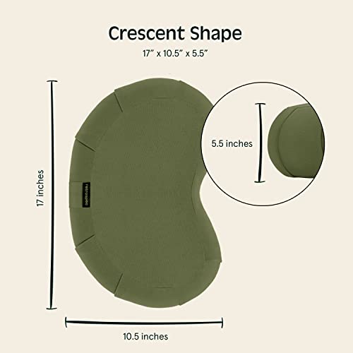 Retrospec Sedona Zafu Meditation Cushion with Buckwheat Hull Fill - Adjustable Yoga & Pilates Equipment Support - 17in Crescent Cotton Cover - color: Basil, size: 1 Count (Pack of 1)