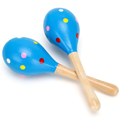 2 Pcs Maracas, 7.9 Inch Hand Percussion Rattles, Wooden Rumba Shaker Hand Musical Instruments with Clear Rhythm for Music Learning (Blue-7.9 Inch) - color: Blue-7.9 Inch