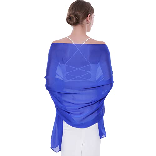 Womens Scarf Pashmina Shawls and Wraps for Evening Dresses Like Chiffon Silk Scarf for Bridal Weddings - color: Royal Blue
