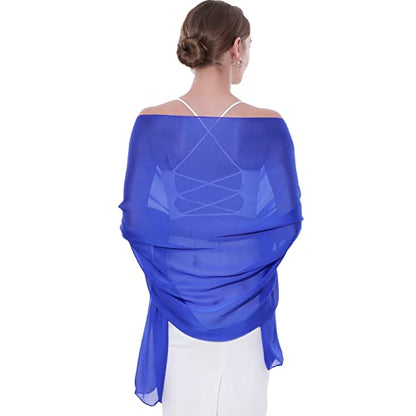 Womens Scarf Pashmina Shawls and Wraps for Evening Dresses Like Chiffon Silk Scarf for Bridal Weddings - color: Royal Blue
