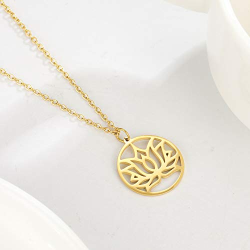 TEAMER Lotus Necklace Stainless Steel Flower of Life Necklace Yoga Meditation Pendant Inspirational Jewelry For Women - color: Style 4 - Gold