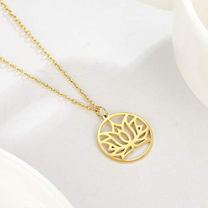 TEAMER Lotus Necklace Stainless Steel Flower of Life Necklace Yoga Meditation Pendant Inspirational Jewelry For Women - color: Style 4 - Gold