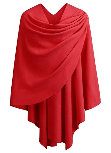 PULI Womens Large Cross Front Poncho Sweater Wrap Topper Knitted Elegant Shawls Cape for Fall Winter - color: 1-red