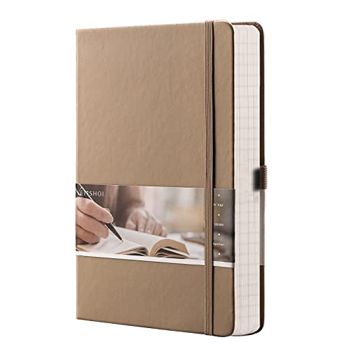 EMSHOI Lined Journaling Notebook - 120gsm Leather Journal with Sticky Notes & 256 Numbered Pages, A5 Hardcover College Ruled Notebook for Work, School, Writing, 5.75”x8.38” - Khaki - color: Khaki, size: A5-Ruled