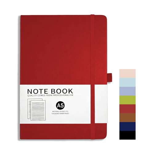 MOAXMOA Lined Journal Notebook, A5 Medium Size Leather Journals for Women Men for Writing Work Note Diary Hardcover Journal Supplies (Red) - color: Red