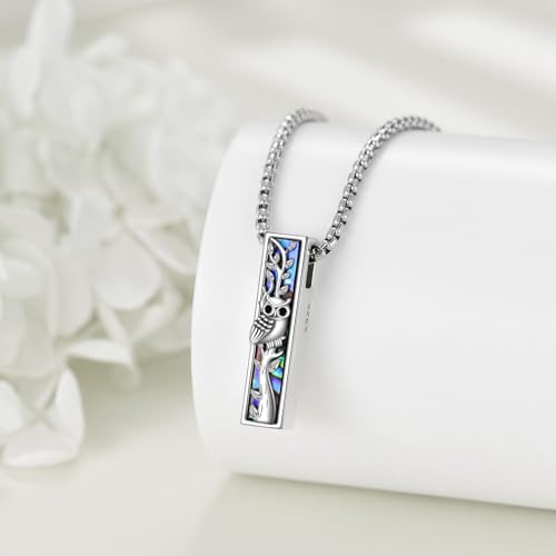 Cremation Urn Necklaces for Ashes Sterling Silver 3D Vertical Bar Memorial Pendant for Loved Ones Keepsake Cremation Jewelry Gifts for Women Men - style: Owl&Tree of Life