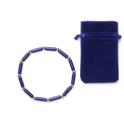 Lapis Lazuli Healing Bracelet – Real Crystal Beads for Stress Relief, Meditation & Chakra Balance – Natural Gemstone Jewelry Gift for Women & Men, Adjustable Stretch Fit - style: Tube Bead - Silver color Accent （no gift box）