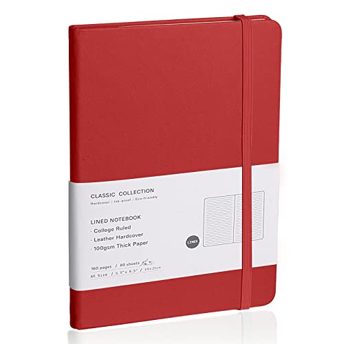 Lined Journal Notebook – Hardcover Notebook for Men & Women – Journals for Writing, Work, School, Home & Daily Notes, 160 Pages – Medium A5, 5.7"x8", 100 gsm Thick Paper (Red) - color: Red
