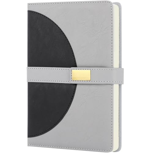 Leather Journal Notebook for Men Women, A5 Lined Hardcover Journals for Writing with Magnetic Closure, 200 Pages Wide Ruled Diary Journaling Notebooks for Work Business School Travel Note Taking 5.8" x 8.4" (Gray) - color: Gray