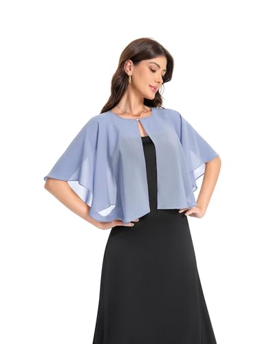 Baoqiya Capelets for women Chiffon Cape Soft Shawls and Wraps Wedding Capes 1920s flapper Cover Up - color: Blue Grey