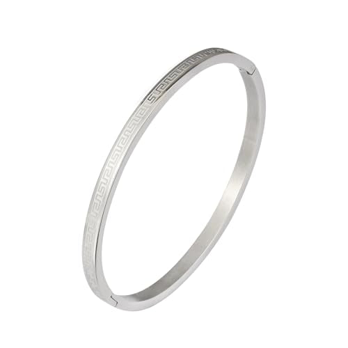 4/6/8MM Greek Key Meander Bracelet Oval Stainless Steel Bangle Cuff Gifts for Women Men - color: Silver, size: 4mm