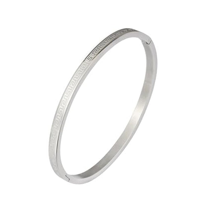 4/6/8MM Greek Key Meander Bracelet Oval Stainless Steel Bangle Cuff Gifts for Women Men - color: Silver, size: 4mm