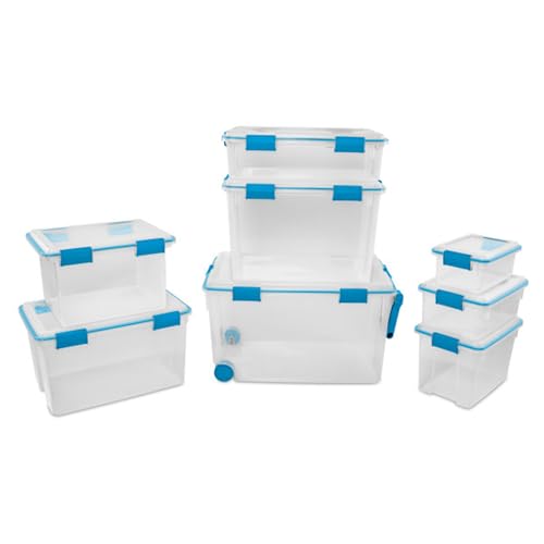 Sterilite 4-Pack Gasket Box, Home Storage Organizer Bins with Lids, 37 Quart – Stackable Clear Plastic Containers for Bedroom, Bathroom, Garage, Basement, or Attic - size: 37 Quart, style: 4 Pack