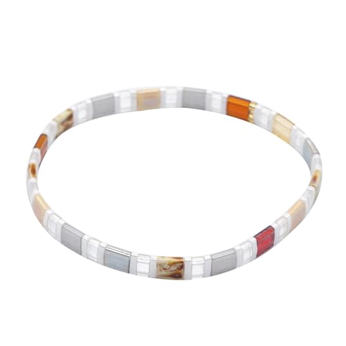 Summer Candy Colors Tila Flat Seed Beads Stretch Strand Bracelet for Women- Trendy Unique Friendship Handmade Mixed Colorful Square Beaded Link Bracelets Stackable Jewelry Gifts - color: 0050A