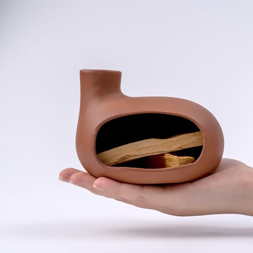 MOUGIGI Terracotta Palo Santo Holder - Modern Chiminea Incense Burner for Yoga, Meditation, and Energy Cleansing - Wood Sticks Dish, Sage Ash Catcher, Smudge Bowl, Cone Burner - Unique Meditation Gift - color: Matte Clay -Terracotta