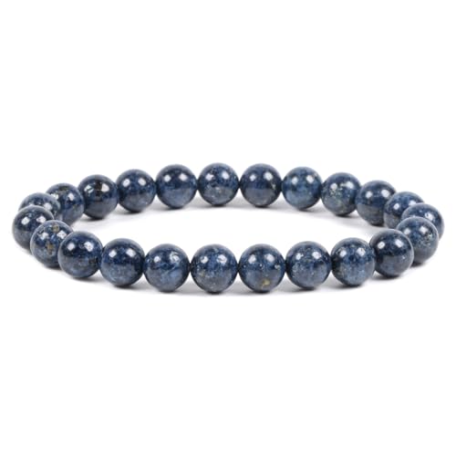 Justinstones Gem Semi Precious Gemstone 8mm Round Beads Stretch Bracelet 7 Inch Unisex - color: Blue Scorzalite Spinel