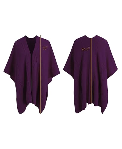 MissShorthair Knit Shawl Wraps for Women Boho Crochet Shawls Cape Open Front Cardigan - color: Violet