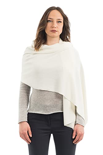 Dalle Piane Cashmere Womens Wool Cashmere Blend Stole Soft Italian Shawl Wrap for Wedding Evening Gift Made in Italy - color: White