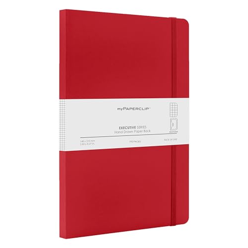 myPAPERCLIP Executive Series A5 Checks/Square Grid Notebook | 192 Pages, 80 GSM, Soft Cover, A5 (5.83 x 8.27 in) | Flat Lay | Bookmark, Elastic Closure & Back Pocket | Red - color: Red, size: A5, Checks
