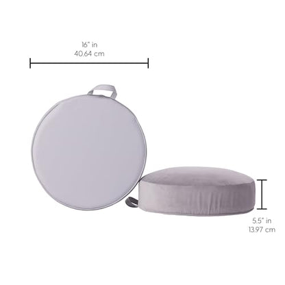 Factory Direct Partners FDP Overstuffed 16 inch Round Velvety and Vinyl Floor Cushions with Handles Flexible Seating for Home, Lounge, Yoga Studio, Deluxe Foam (2-Piece) - Sterling - color: Sterling