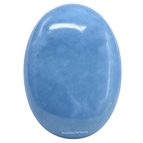 Amazing Gemstone Angelite Crystals and Healing Stones - Large Palm Stone Crystals Piedra - Crystal for Good Luck, Balanced Positive Energy, Meditation - Unique Stocking Stuffers, Gifts for Women - color: Angelite