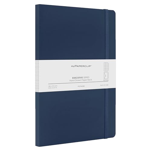 myPAPERCLIP Executive Series A5 Checks/Square Grid Notebook | 192 Pages, 80 GSM, Soft Cover, A5 (5.83 x 8.27 in) | Flat Lay | Bookmark, Elastic Closure & Back Pocket | Blue - color: Blue, size: A5, Checks