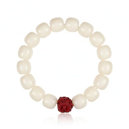 White Jade Bodhi Seed Bracelet for Women Healing Anxiety Relief Jewelry - Natural Bodhi Seeds with Red Lion Amulet - Spiritual Yoga & Meditation Gift for Her