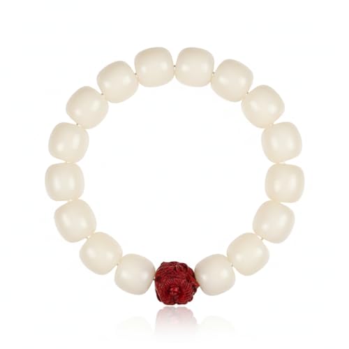 White Jade Bodhi Seed Bracelet for Women Healing Anxiety Relief Jewelry - Natural Bodhi Seeds with Red Lion Amulet - Spiritual Yoga & Meditation Gift for Her