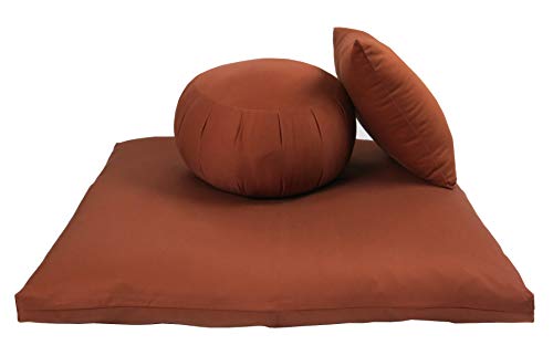 Buckwheat Zafu, Zabuton and Support Meditation Cushion Set (3pc), Clay - color: Clay