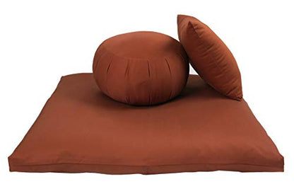 Kapok Zafu, Zabuton and Support Meditation Cushion Set (3pc) - color: Clay