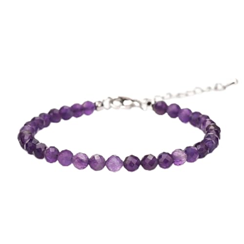 Crystal Bracelet for Women, Natural 4mm Faceted Beads Adjustable Bracelet, Small Beaded Healing Gemstone Bracelet - color: Amethyst