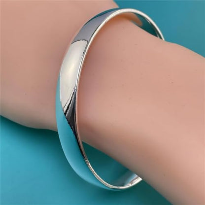 Handmade 925 Sterling Silver Bangle Bracelet Simple Silver/Gold Adjustable Cuff Bangles Durable Stainless Steel bracelet for Men &Women Daily Jewelry Gift for Anniversary Birthday Gift - color: silver 008