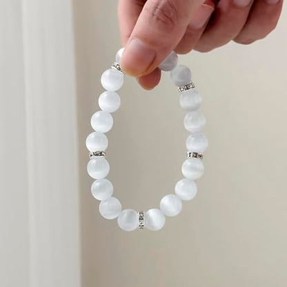 Healing Bracelet For Women Anxiety Crystal Bracelet Chakra Beaded Bracelets Rose Quartz Crystals And Healing Stones Yoga Bead Bracelet Calming Stretch Bracelet Stress Relief Gifts For Women - color: White-Cat Eye