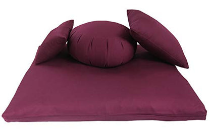Buckwheat Zafu, Zabuton and Support Meditation Cushions Set (4Pc) - color: Burgundy