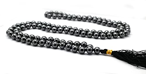Amazing Gemstone Japa Mala 108 Prayer Beads Necklace and Wrist Mala Bracelet for Meditation - color: Hematite, size: Hand Knotted