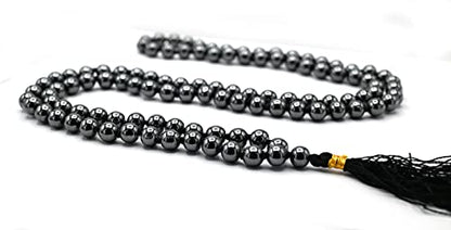 Amazing Gemstone Japa Mala 108 Prayer Beads Necklace and Wrist Mala Bracelet for Meditation - color: Hematite, size: Hand Knotted